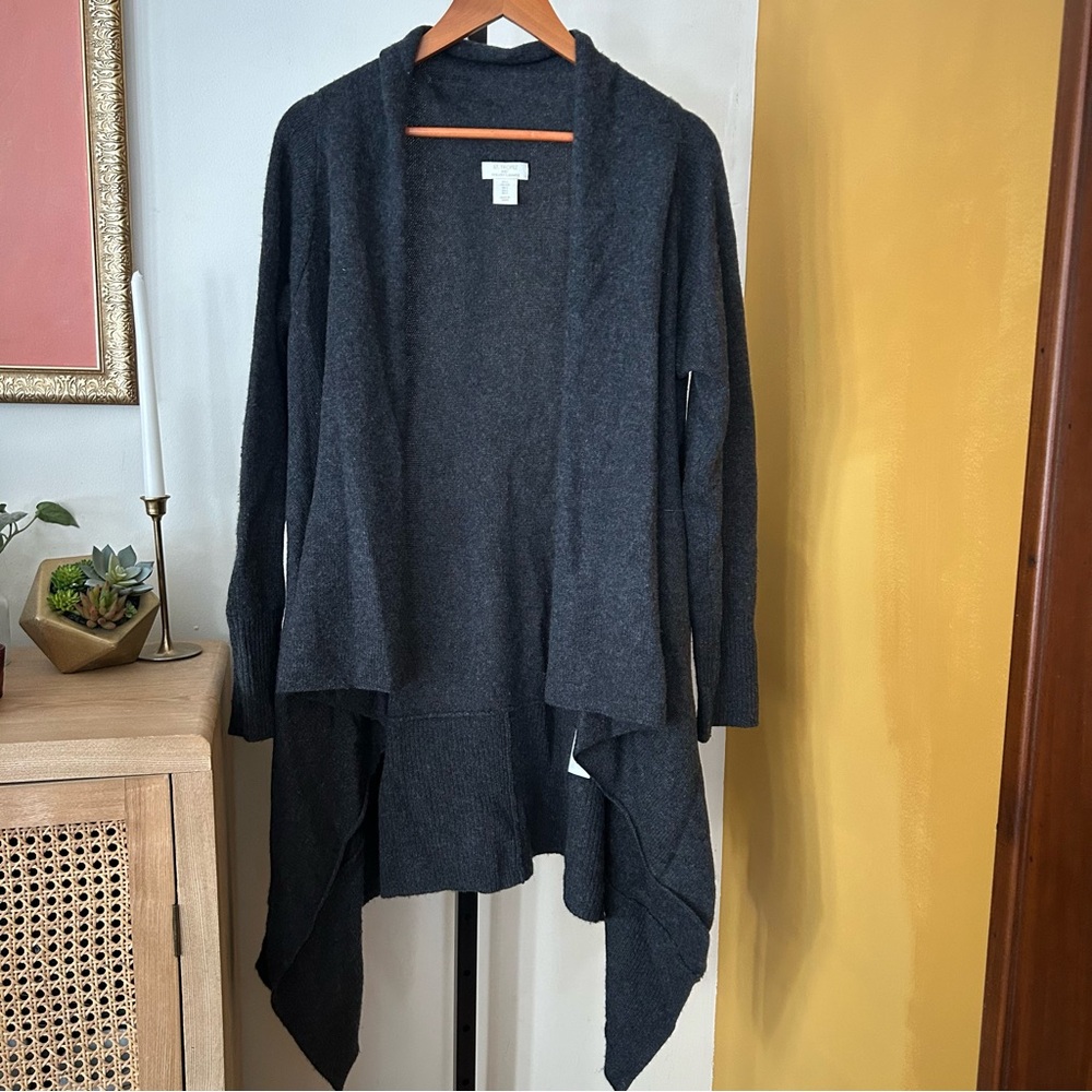 St. Tropez West 100% Cashmere Open Front Draped‎ Cardigan Sweater Gray Size L